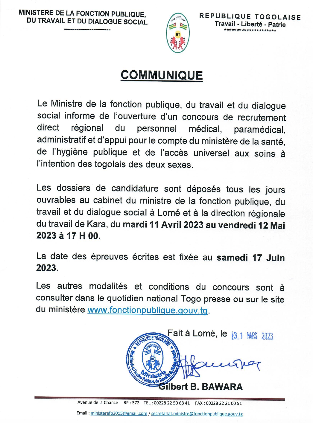 concours togo